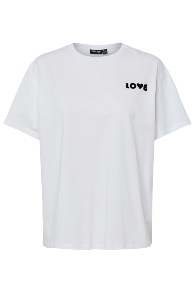 PCJINDLE SS PRINTED T-SHIRT JRS BC 17159292 BRIGHT WHITE/BLACK LOVE